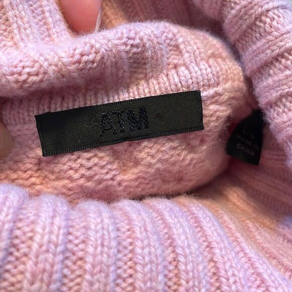 ATM Wool Cable Knit Turtleneck Sweater Blush Pink - Picture 7 of 10
